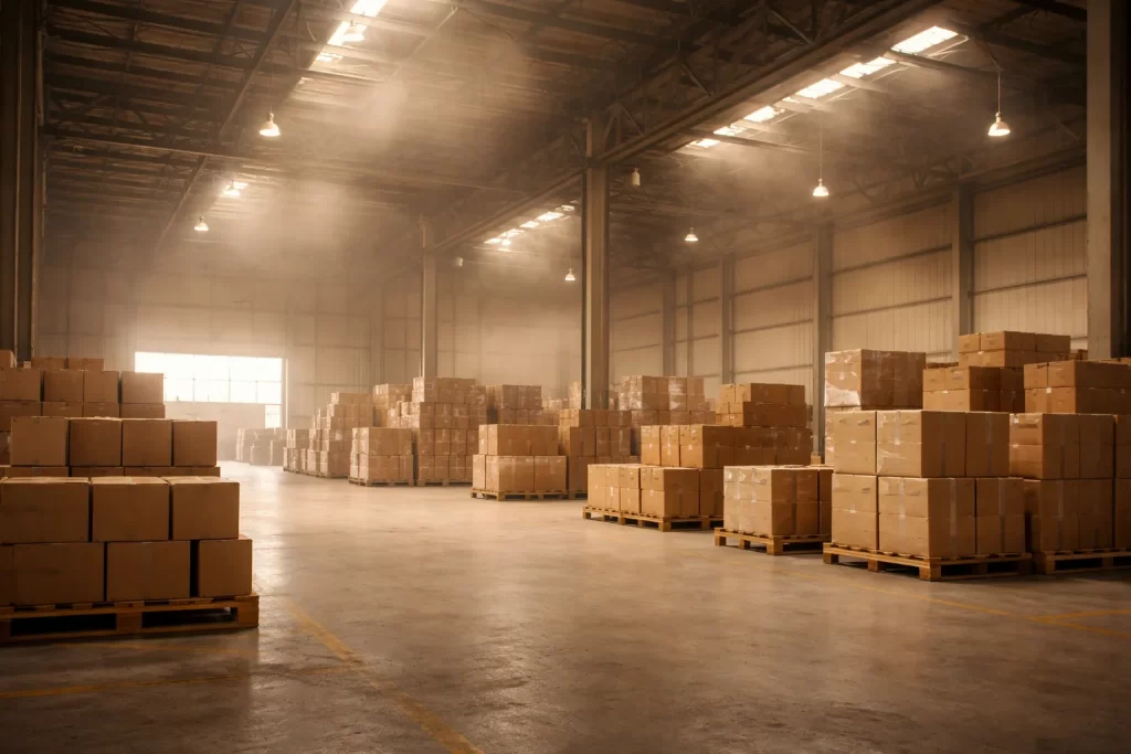 夏場に高温になりやすく、熱中症リスクが高まる倉庫内の作業環境