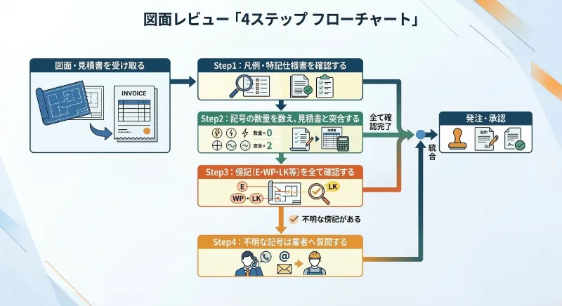 図面レビュー「4ステップ フローチャート」